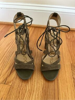 Sam Edelman Olive Green Suede Lace-Up High Heels